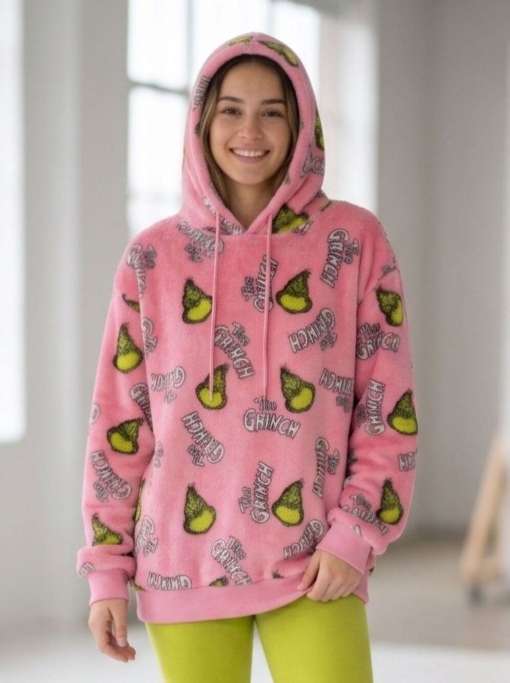 The Grinch Pink Micro-Fleece Hoodie Sweatshirt - Size S